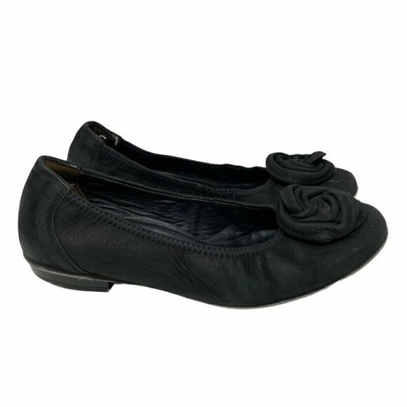 Paul Green Ballet Flat Shoes Black Rose Flower 7.5 - Picture 1 of 9